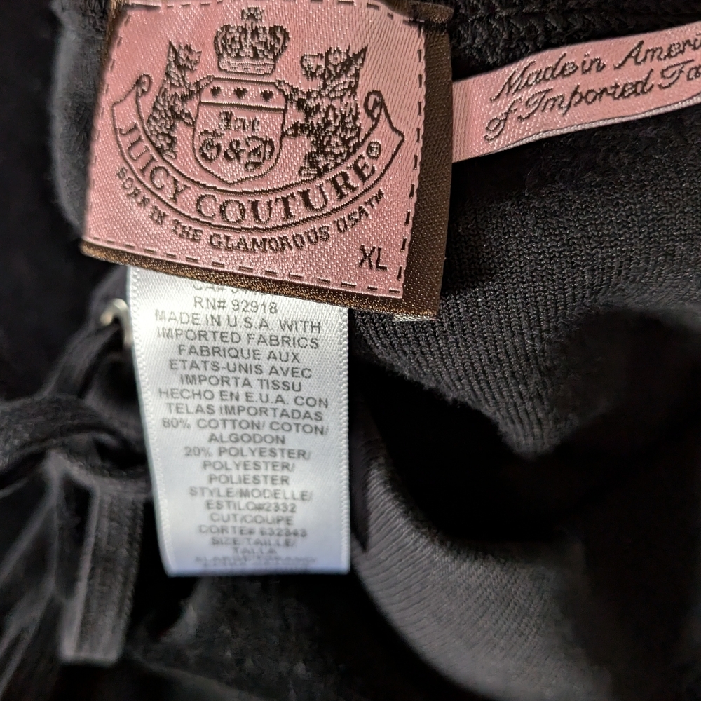 Juicy Couture Black Velour Tracksuit Set - XL - Bow Detail Y2K - Picture 8 of 9